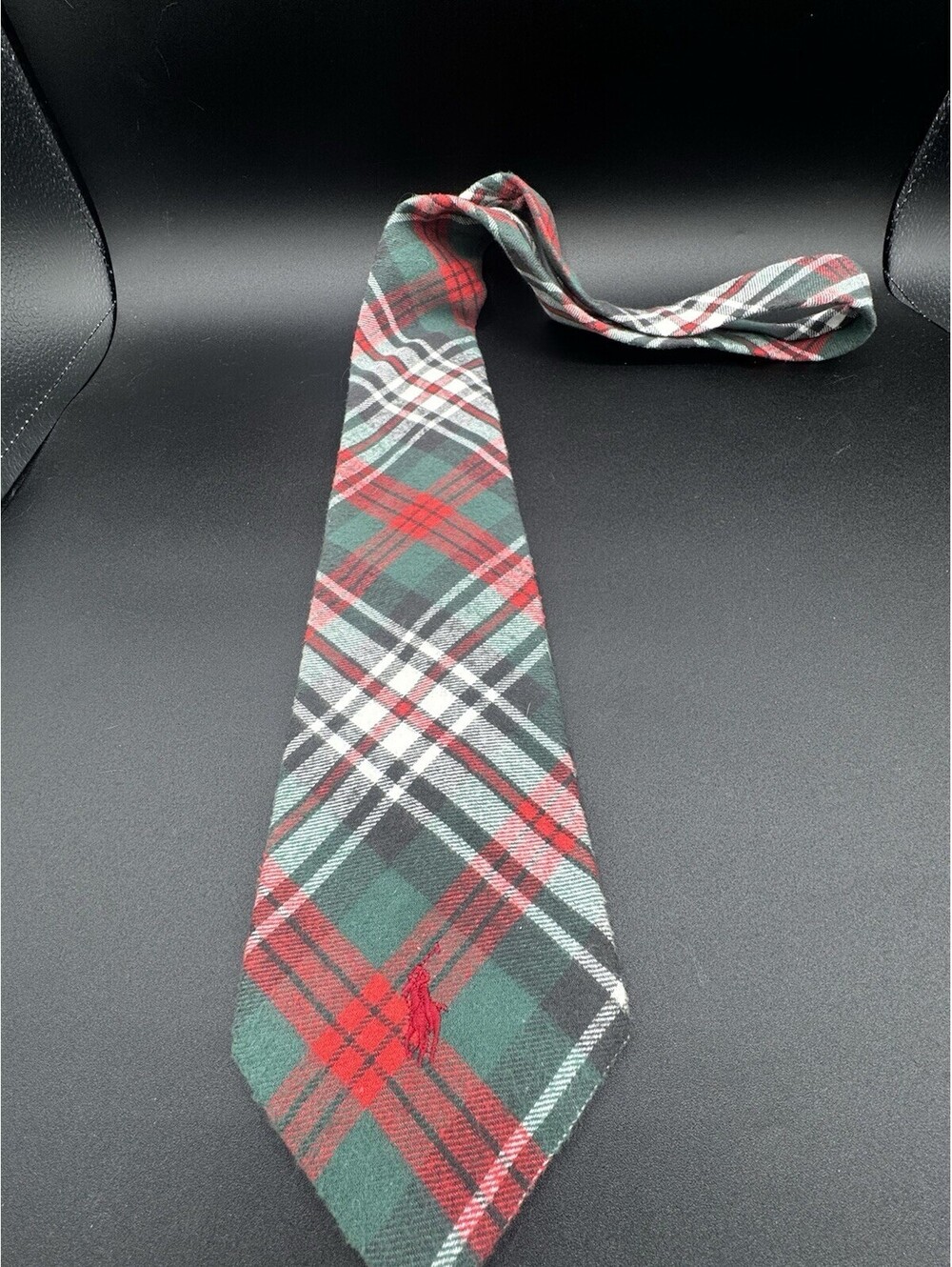 Vintage Polo Ralph Lauren Cotton Tartan Plaid Tie Pony USA 58x4 Red Green